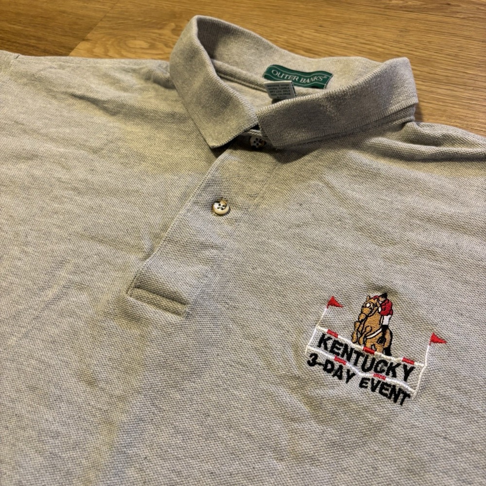 VTG 90s Outer Banks Polo Shirt XL Gray Kentucky 3-Day Event Equestrian USA Made